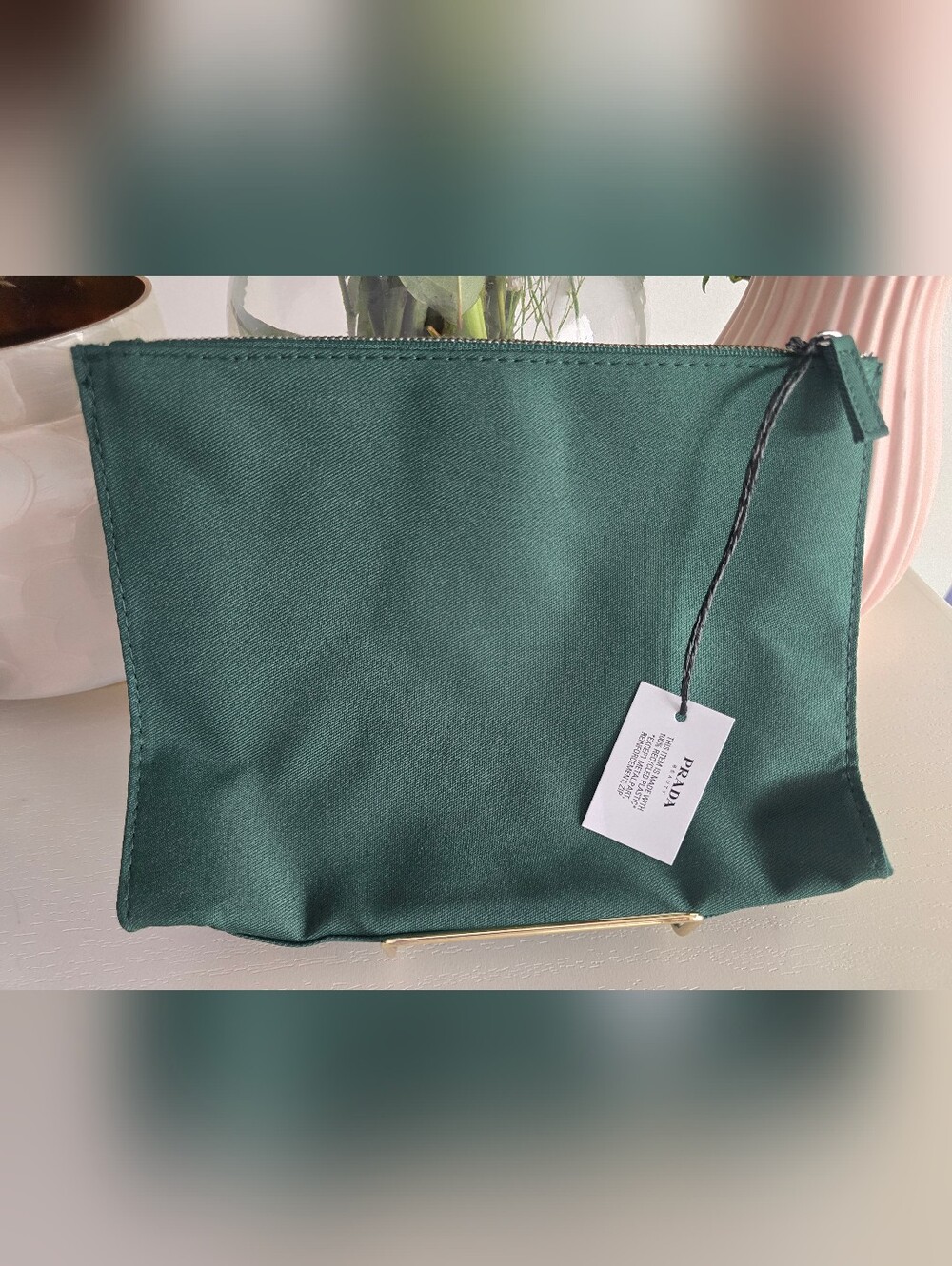 Prada Beauty Forest Green Cosmetic Pouch with Dust Bag - Picture 3 of 8